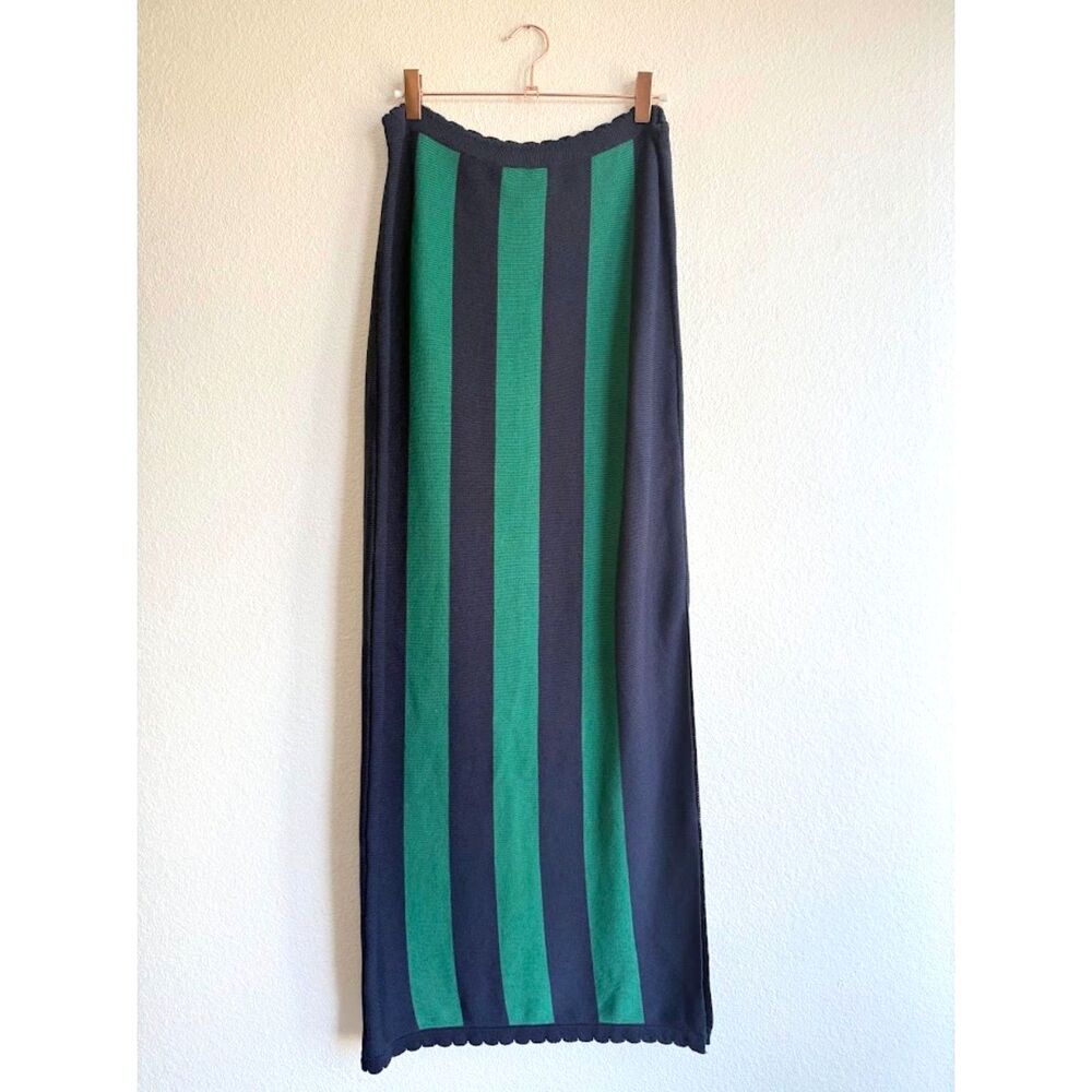 Anthropologie Mandy Striped Knit Maxi Skirt with Slit in Green & Blue size M NWT